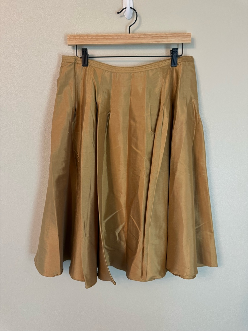 Lauren Ralph Lauren 100% Silk Dupioni Pleated A-Line Skirt Gold Bronze Tan 6